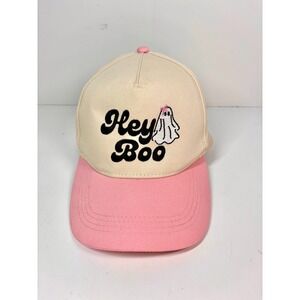 Hey Boo Ghost Halloween Bow Emb Trucker Hat Cap Pink Lily Embroidered Snap Back